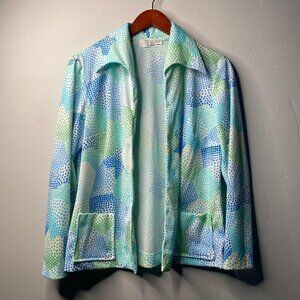 Vintage 70’s blouse no buttons about a size medium blue, green and white
